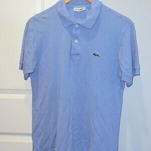 Men’s Vintage Chemise Lacoste Light Blue‎ Polo Shirt Short Sleeve Cotton sz4